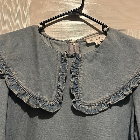 Blue Denim Dress with Ruffled Collar - Picture 2 of 9